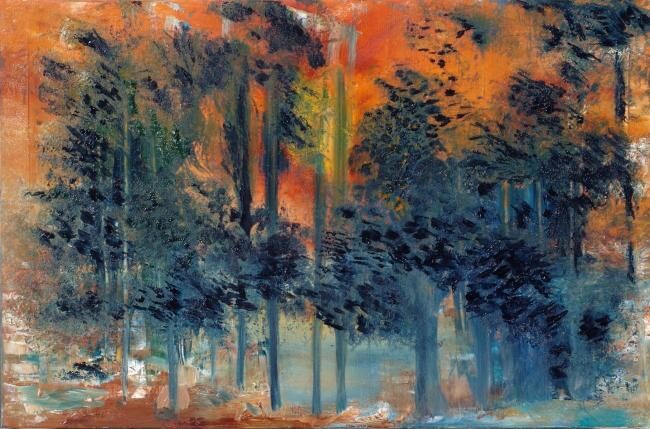 Peinture intitulée "Forêt en crépuscule" par Mona Roussette, Œuvre d'art originale