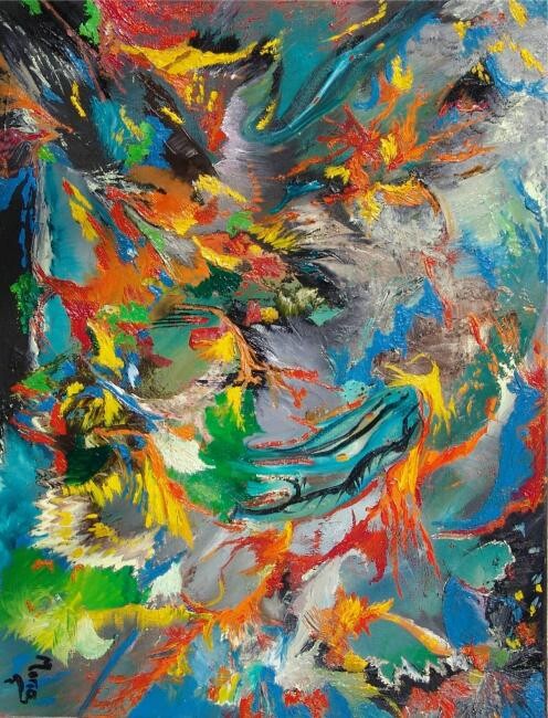 Pintura titulada "tableau coloré Jard…" por Mona Roussette, Obra de arte original