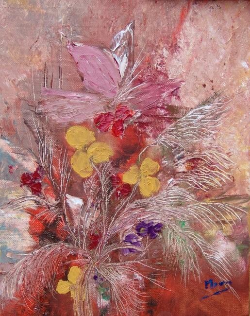 Pintura titulada "Tableau fleurs: bou…" por Mona Roussette, Obra de arte original