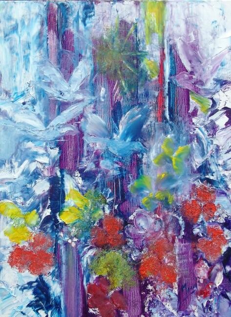 Pintura titulada "Tableau fleurs: Cha…" por Mona Roussette, Obra de arte original