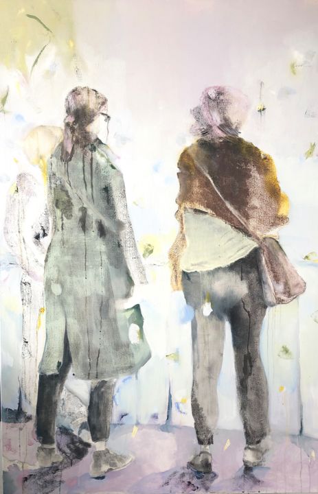 Painting titled "Together Women - Th…" by Mona Hoel, Original Art, Oil Mounted on Stretcher frame