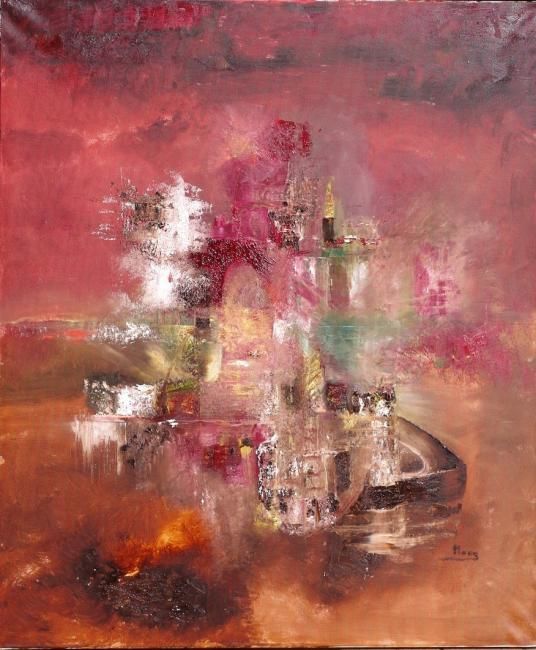 Grand Tableau Rouge Le Chateau Painting By Monaroussette Artmajeur