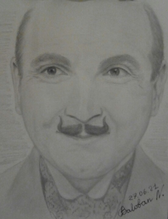 Disegno intitolato "Hercule Poirot (Dav…" da Nadège Baloban, Opera d'arte originale, Matita