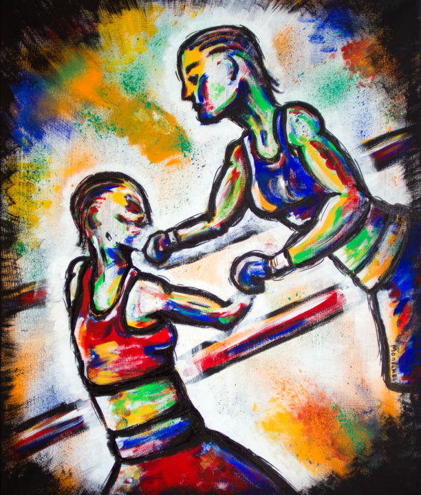 Peinture intitulée "Les Boxeuses" par Mondame, Œuvre d'art originale, Acrylique