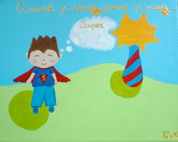 Peinture intitulée "super petit garçon…" par Candice Campos, Œuvre d'art originale, Huile
