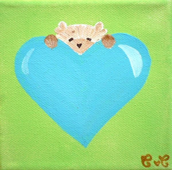 Peinture intitulée "Nours coeur bleu su…" par Candice Campos, Œuvre d'art originale