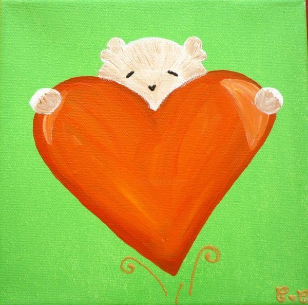 Peinture intitulée "Nours coeur orange…" par Candice Campos, Œuvre d'art originale, Huile