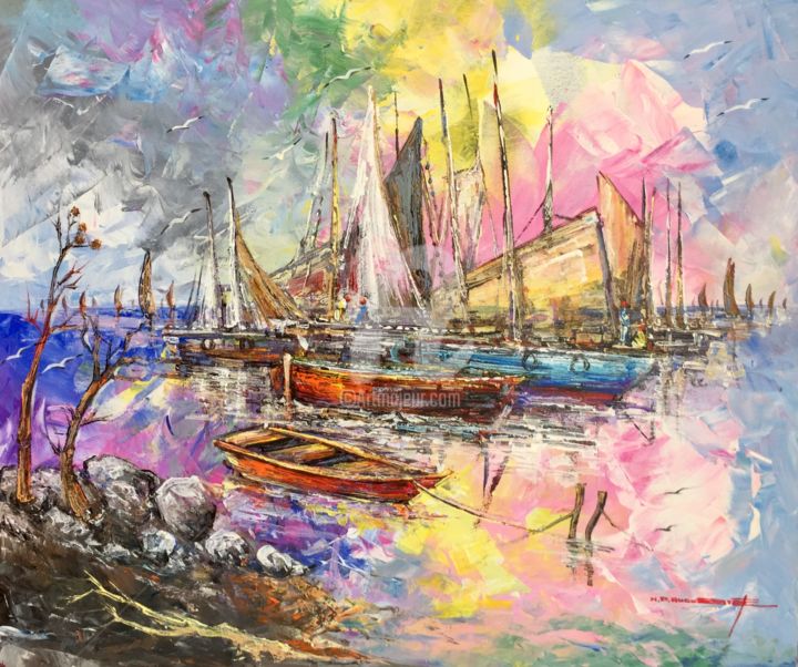 Painting titled "Marina" by Mondy Pierre Auguste, Original Artwork, Acrylic Mounted on Wood Stretcher frame