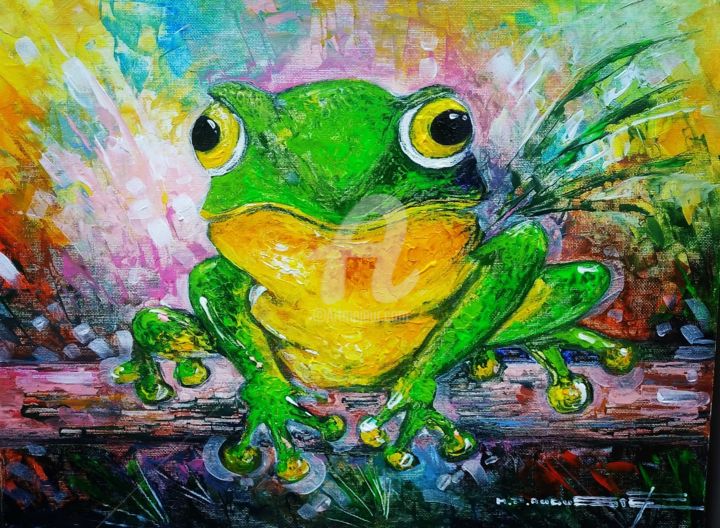 Painting titled "The Frog" by Mondy Pierre Auguste, Original Artwork, Acrylic Mounted on Cardboard