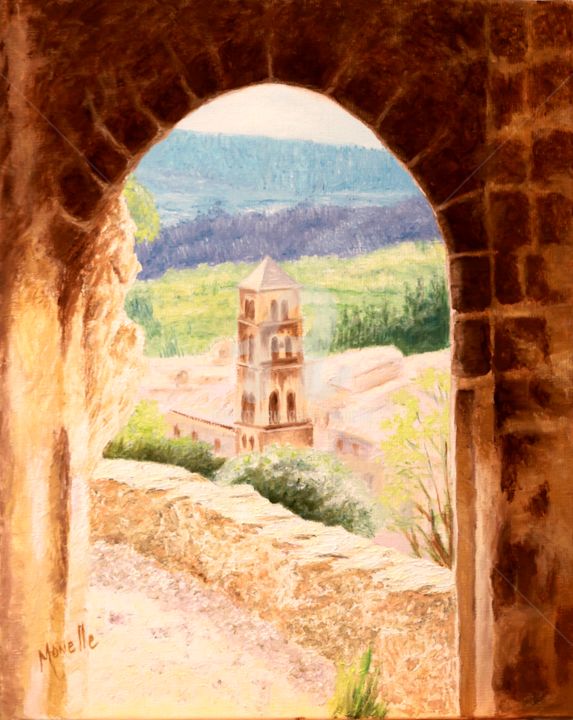 Painting titled "MOUSTIERS SAINTE MA…" by Monelle, Original Artwork, Oil