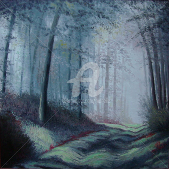 Peinture intitulée "BRUME EN FORET LAND…" par Monelle, Œuvre d'art originale, Huile