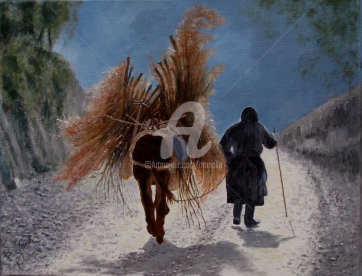 Painting titled "RETOUR A LA FERME.…" by Monelle, Original Artwork, Oil