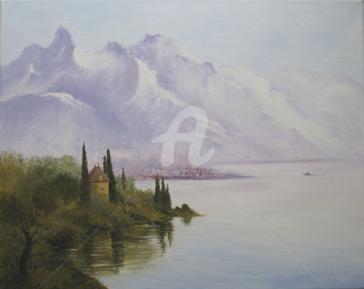 Malerei mit dem Titel "LAC LEMAN. ( SUISSE…" von Monelle, Original-Kunstwerk, Öl