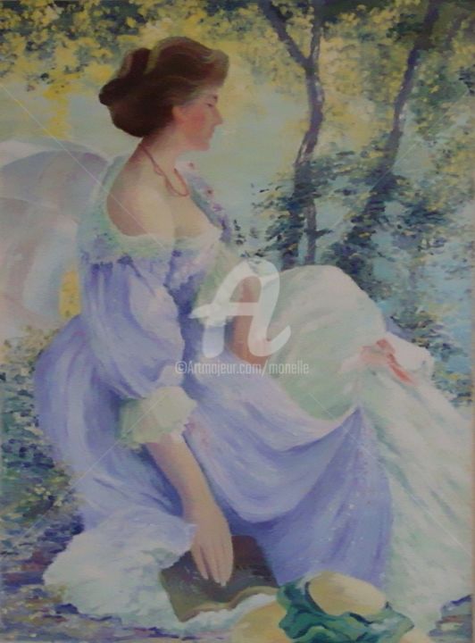 Painting titled "DANS LE JARDIN." by Monelle, Original Artwork, Oil