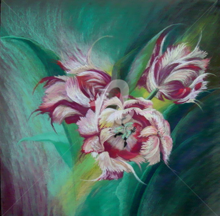 Schilderij getiteld "TULIPES PERROQUET." door Monelle, Origineel Kunstwerk, Anders