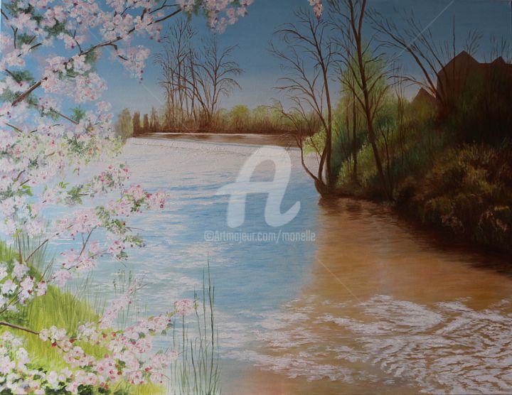 Peinture intitulée "PRINTEMPS A COUTRAS…" par Monelle, Œuvre d'art originale, Huile