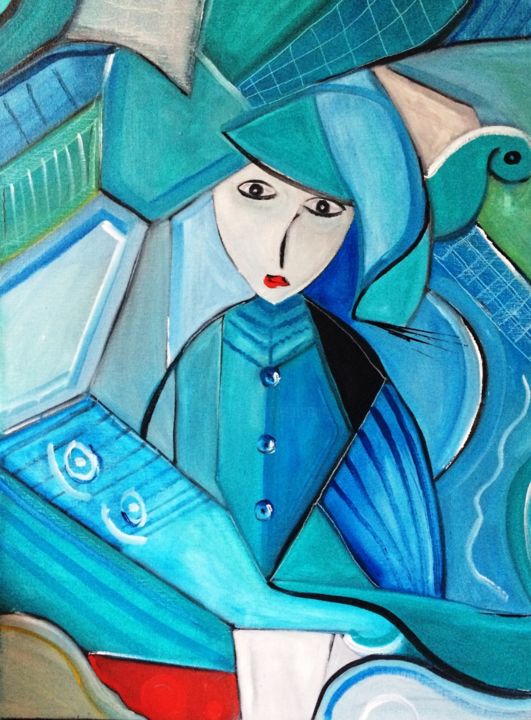 Painting titled "Arlequin bleu" by Denis Duteil, Original Artwork, Oil