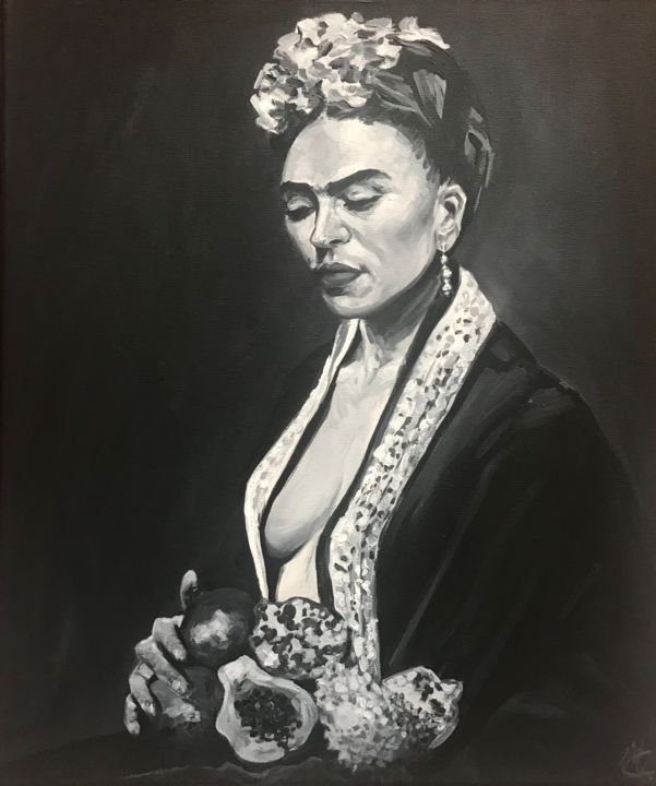 Painting titled "Frida Khalo" by Monica Callaghan, Original Artwork, Acrylic Mounted on Wood Stretcher frame