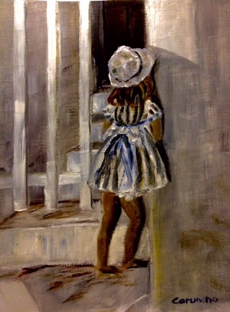 Painting titled "Esperando a su amiga" by Mónica Caruncho Fontela, Original Artwork, Oil
