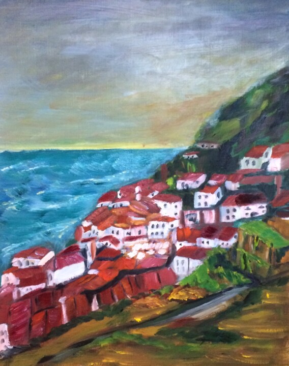 Painting titled "Cudillero" by Mónica Caruncho Fontela, Original Artwork, Oil