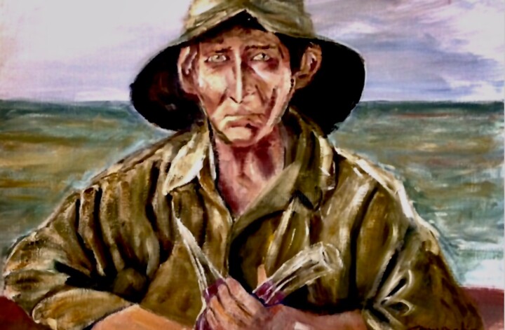 Painting titled "Pescador con su por…" by Mónica Caruncho Fontela, Original Artwork, Oil