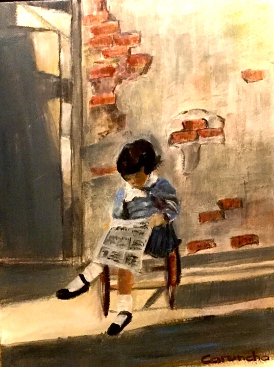 Peinture intitulée "La señorita de pan…" par Mónica Caruncho Fontela, Œuvre d'art originale, Huile