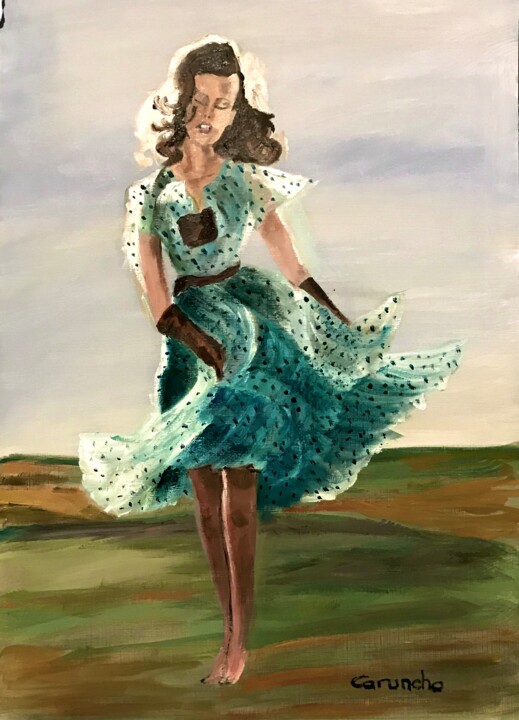 Peinture intitulée "Bailando en el prao" par Mónica Caruncho Fontela, Œuvre d'art originale, Huile