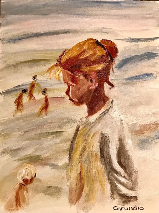 「Cabeza de pescadora…」というタイトルの絵画 Mónica Caruncho Fontelaによって, オリジナルのアートワーク, オイル
