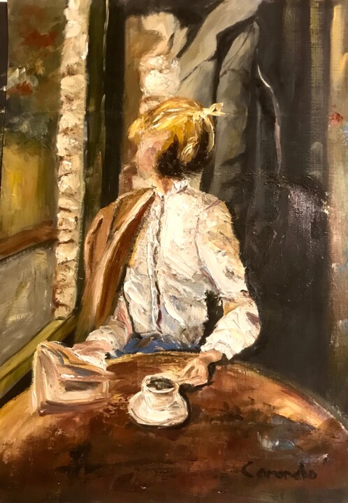 Painting titled "El desayuno" by Mónica Caruncho Fontela, Original Artwork, Oil