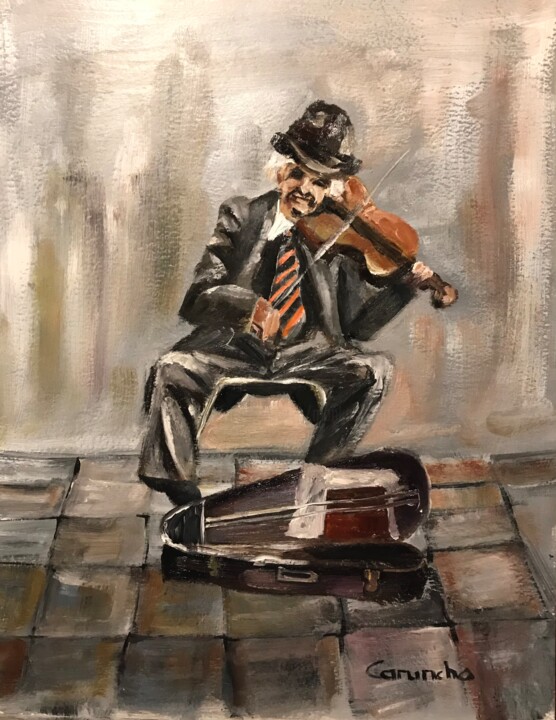 Pintura intitulada "El violinista" por Mónica Caruncho Fontela, Obras de arte originais, Óleo