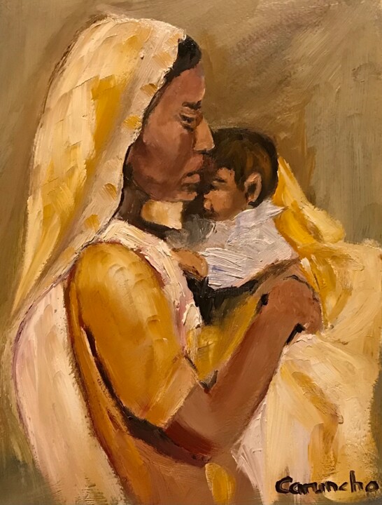 Картина под названием "El hijo" - Mónica Caruncho Fontela, Подлинное произведение искусства, Масло
