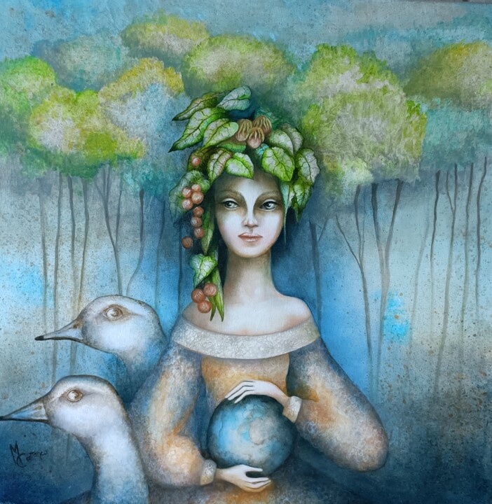 Картина под названием "La Reine" - Monica Cattaneo, Подлинное произведение искусства, Масло Установлен на Деревянная рама дл…