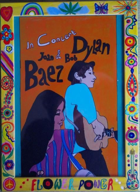 Pintura intitulada "Joan Baez and Bob D…" por Monica Ciobanu, Obras de arte originais, Óleo