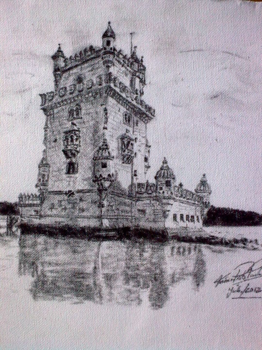 Disegno intitolato "Torre de Belém" da Mónica Preto Pacheco, Opera d'arte originale
