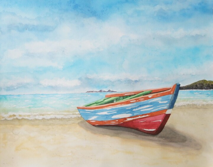 Pintura titulada "El Barco" por Mónica Tejero Green, Obra de arte original, Acuarela
