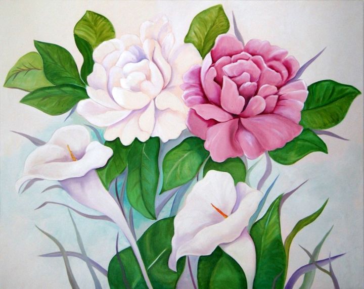 Pittura intitolato "32-flowers-60x48-15…" da Monica Vaganay, Opera d'arte originale
