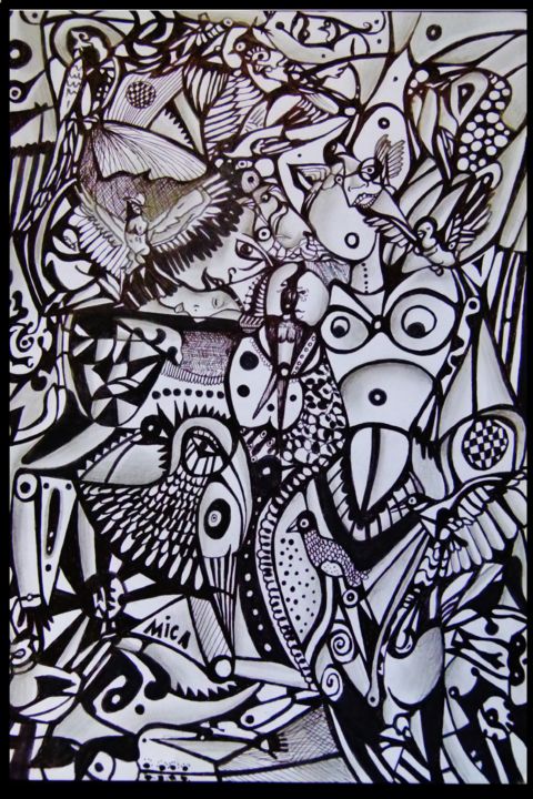 Dessin intitulée "world of birds" par Karmica, Œuvre d'art originale, Crayon