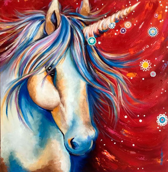 Pintura titulada "unicornio" por Mónica, Obra de arte original, Acrílico