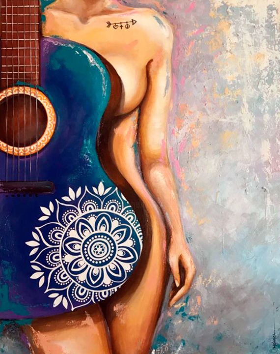 Pintura titulada "Bohemia a la guitar…" por Mónica, Obra de arte original, Acrílico