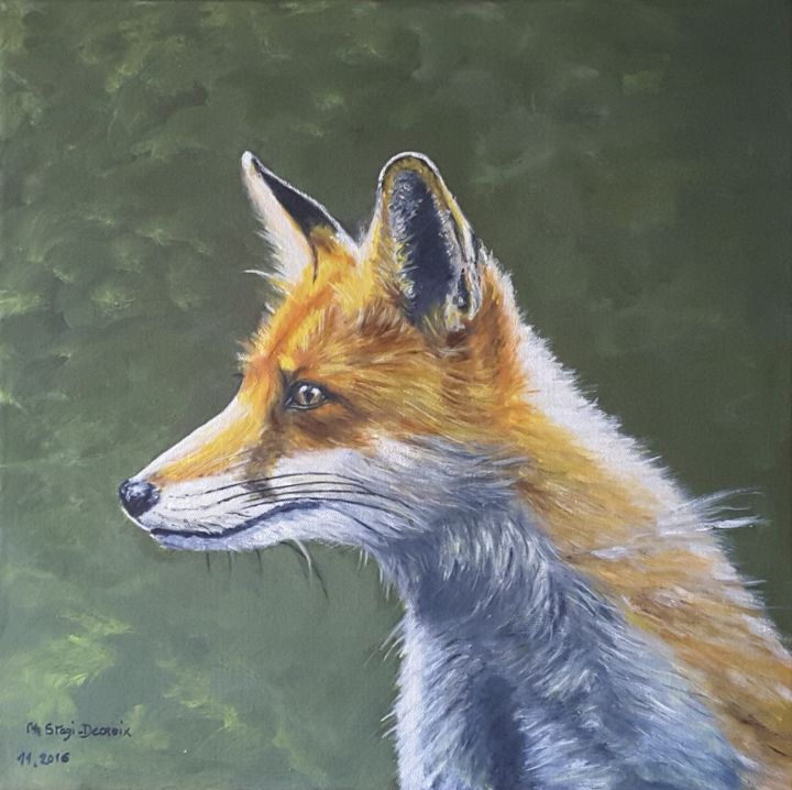 Painting titled "le Renard" by Monica Stagi-Decroix, Original Artwork, Oil