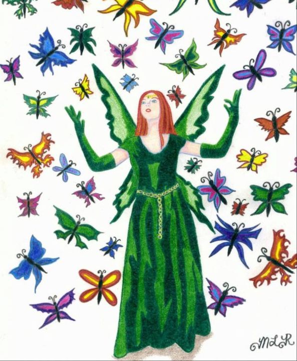 Disegno intitolato "Butterfly Queen" da Rocha Art, Opera d'arte originale