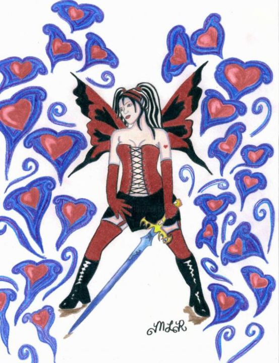 Drawing titled "Guardian of Hearts" by Rocha Art, Original Artwork