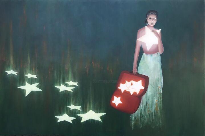 Painting titled "Made of Stars" by Mónica Silva, Original Artwork, Acrylic Mounted on Wood Stretcher frame