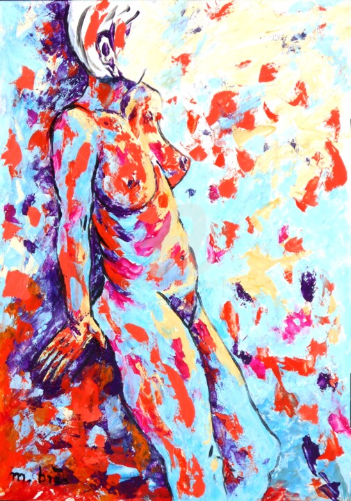 Peinture intitulée "Femme-papillon" par Monick Bres, Œuvre d'art originale, Acrylique
