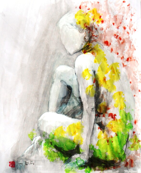 Картина под названием "DISCRETE 2" - Monick Bres, Подлинное произведение искусства, Чернила