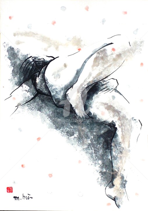 Рисунок под названием "SOUS LES ETOILES" - Monick Bres, Подлинное произведение искусства, Чернила