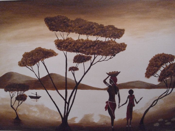 Painting titled "Afrika" by Monika Brasi, Original Artwork, Acrylic
