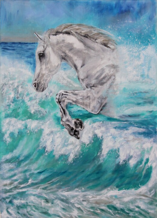 Painting titled "King of the Waves" by Mónika Katalin Pál, Original Artwork, Oil