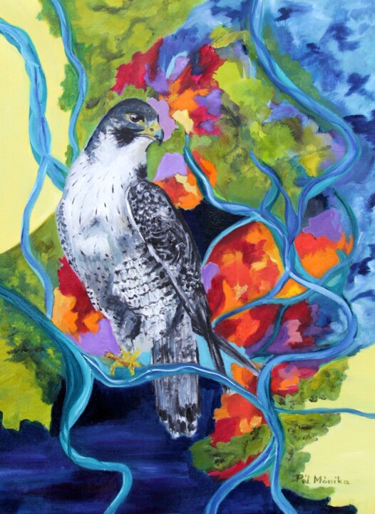 Peinture intitulée "Peregrine Falcon" par Mónika Katalin Pál, Œuvre d'art originale, Huile