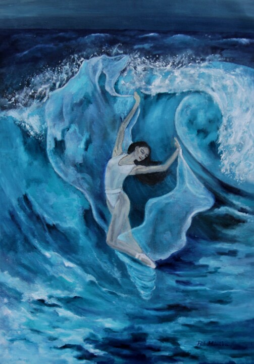 Painting titled "Dance of the Waves" by Mónika Katalin Pál, Original Artwork, Oil